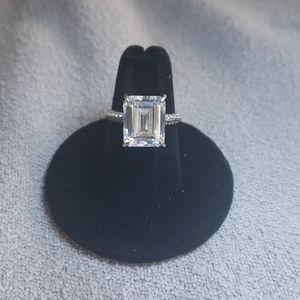 Costume emerald cut large crystal ring